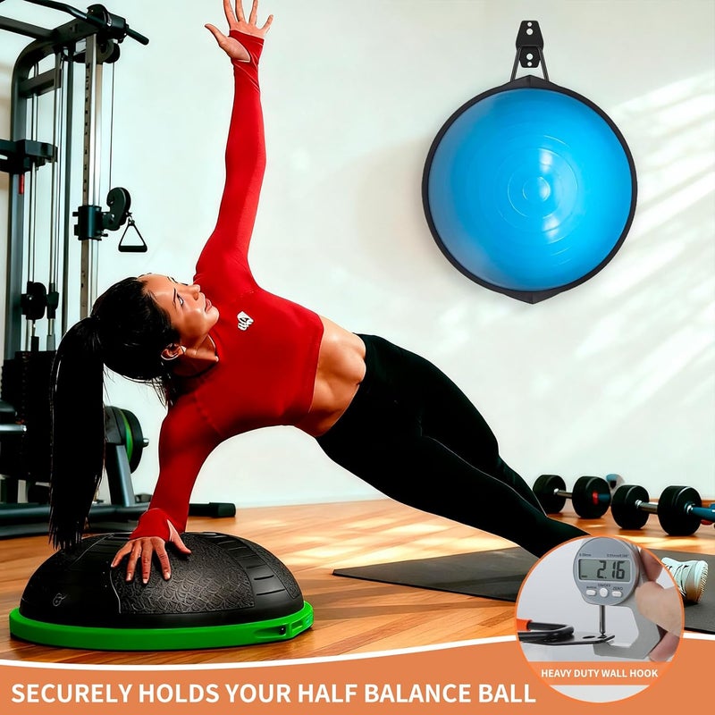 Fevbcnrj Wall Mount Compatible with Bosu Ball, Metal Half Exercise Ball Holder, Heavy Duty Wall Hook for Hanging Half Balance Ball, Space-Saving Fitness Balls Storage Organizer, for Home Gym and Studio - Image 3